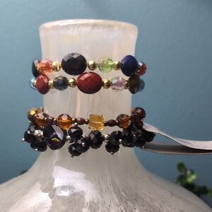 Red and Blue Beaded Bracelets Elegant Jewelry Set